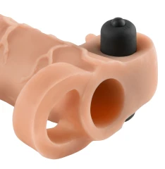 Телесная вибронасадка с кольцом Vibrating Real Feel 1 Extension - 14 см.